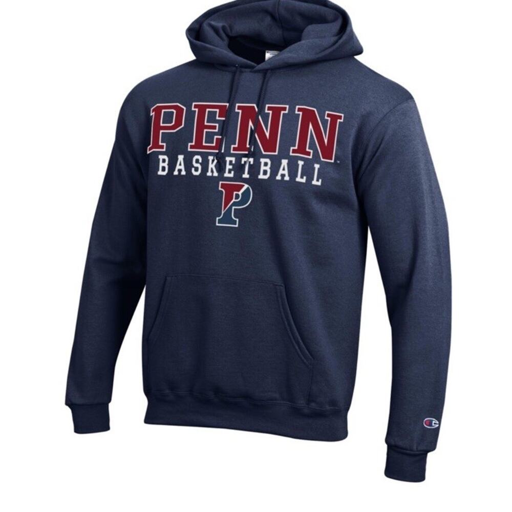 Champion Navy Pennsylvania Quackers Stacked Logo Basketball Hoodie Sweatshirt XL